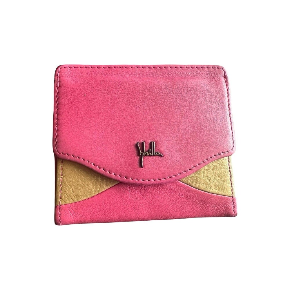 Sybilla 🧡Genuine Pink & Yellow Colorblock Leather Compact Bifold Wallet